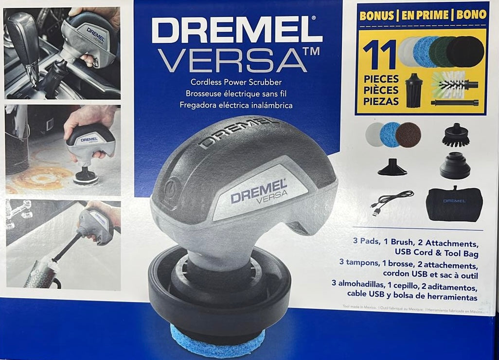 Dremel Versa Cordless Power Scrubber 19pc Set W/Pads, Brushes USB Cord and Carrying Bag, Black